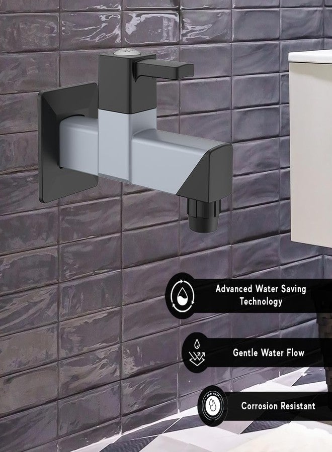 R. N. RN PTMT Superior Plastic Faucet Long Body Foam Flow Tap for Kitchen Sink 90° Water Flow | Wall Mount Tap for Bathroom & Basin Faucet with Flange (Metallic-Grey-Black-Dual)_RNVIR09B37 - Image 2